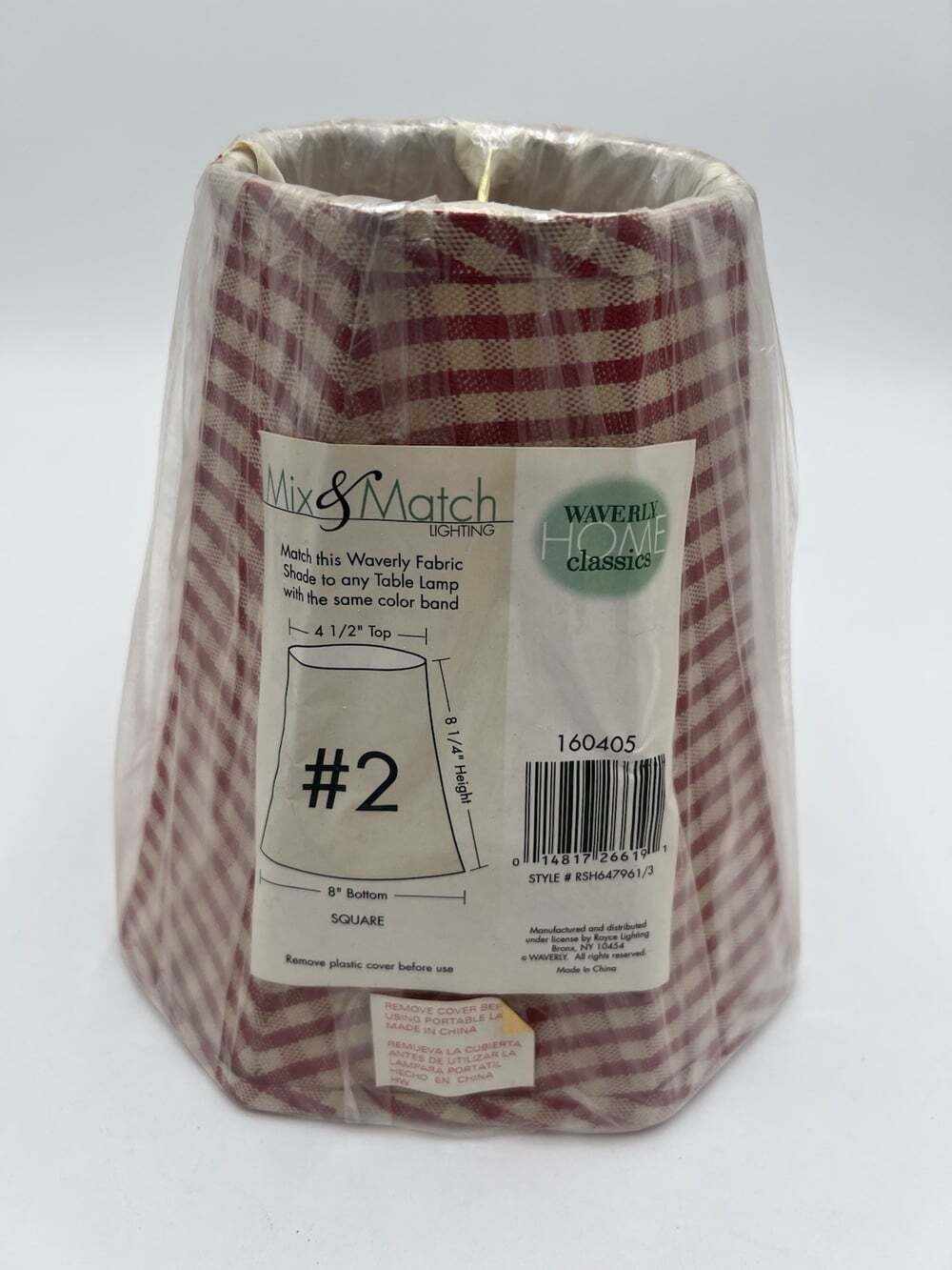 Waverly Home Classics Red Cream Gingham Fabric Lamp Shade Square Octagon NOS